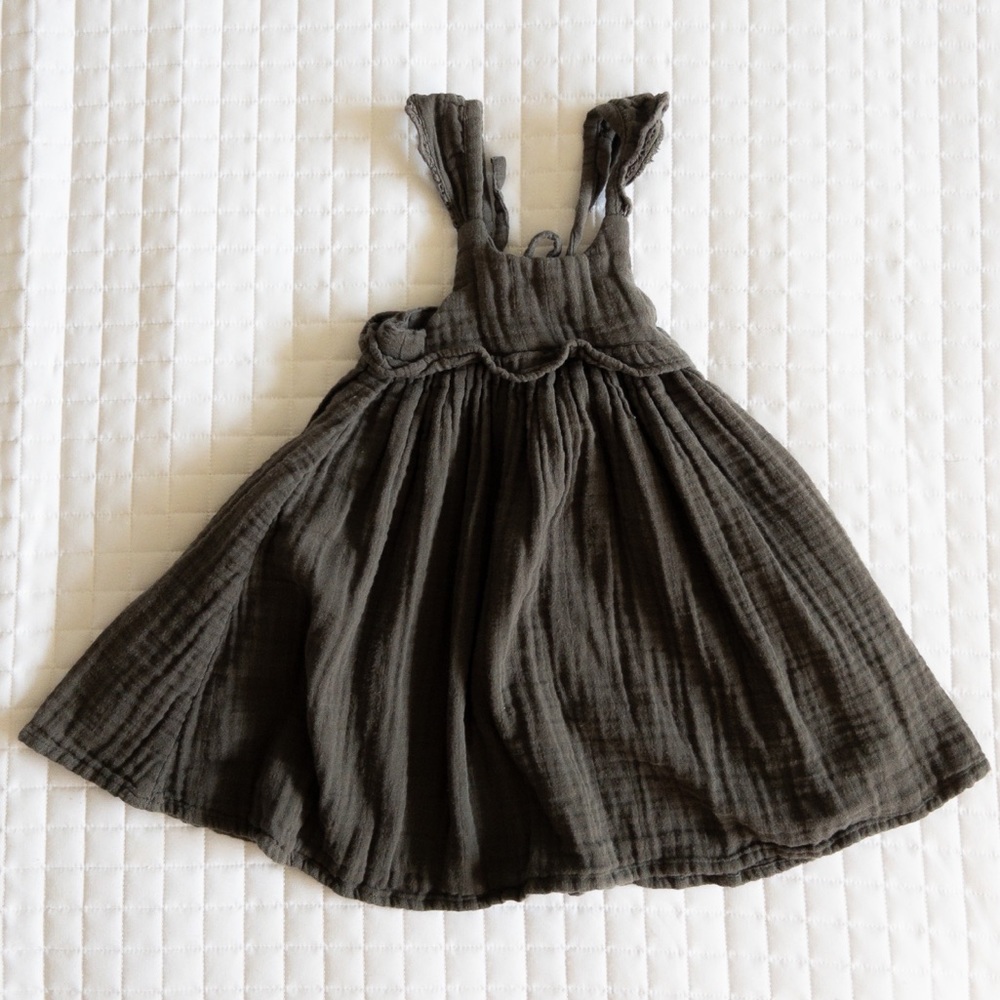 Jamie Kay linen dress, grey/green, 6-12 mo. Play condition